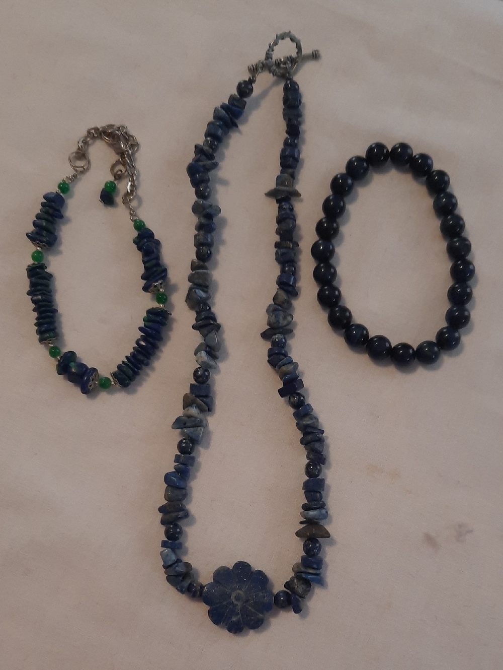 Handmade Blue Stone Necklace with Matching Bracelets